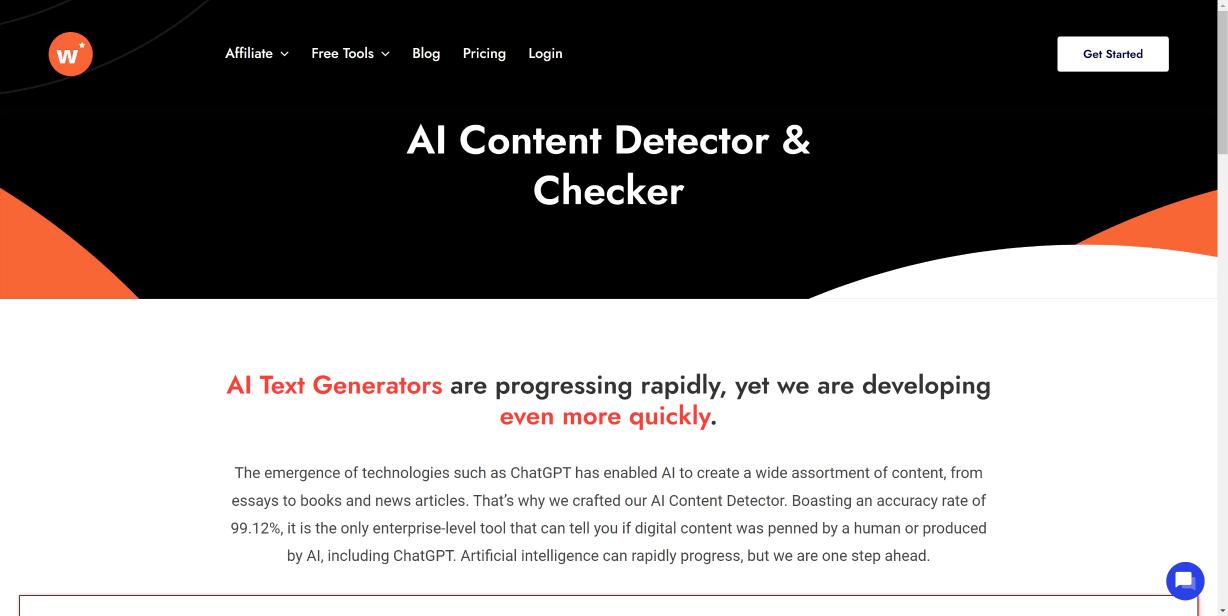 Writecream Al Content Detector 界面截图