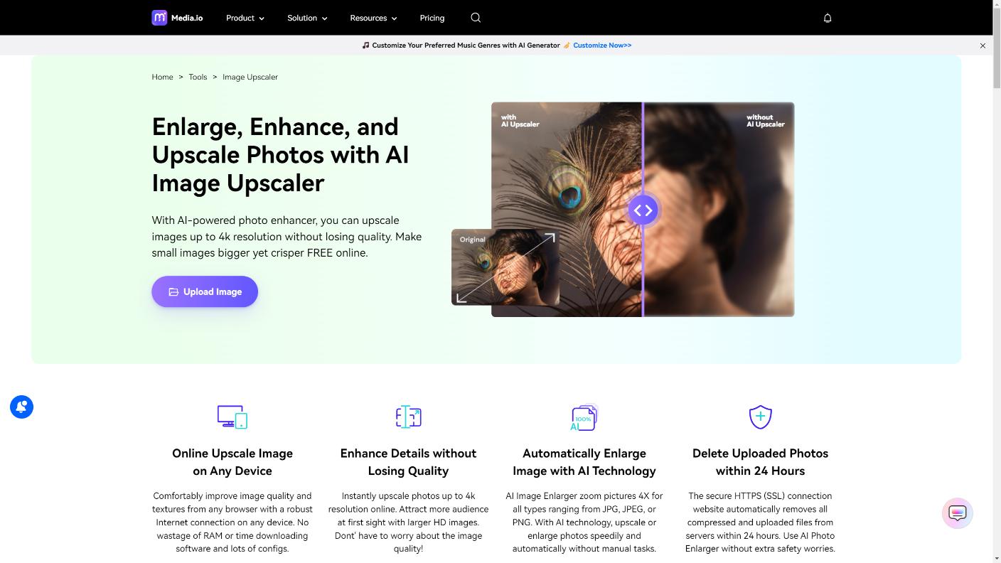 Media.io Image Upscaler 界面截图