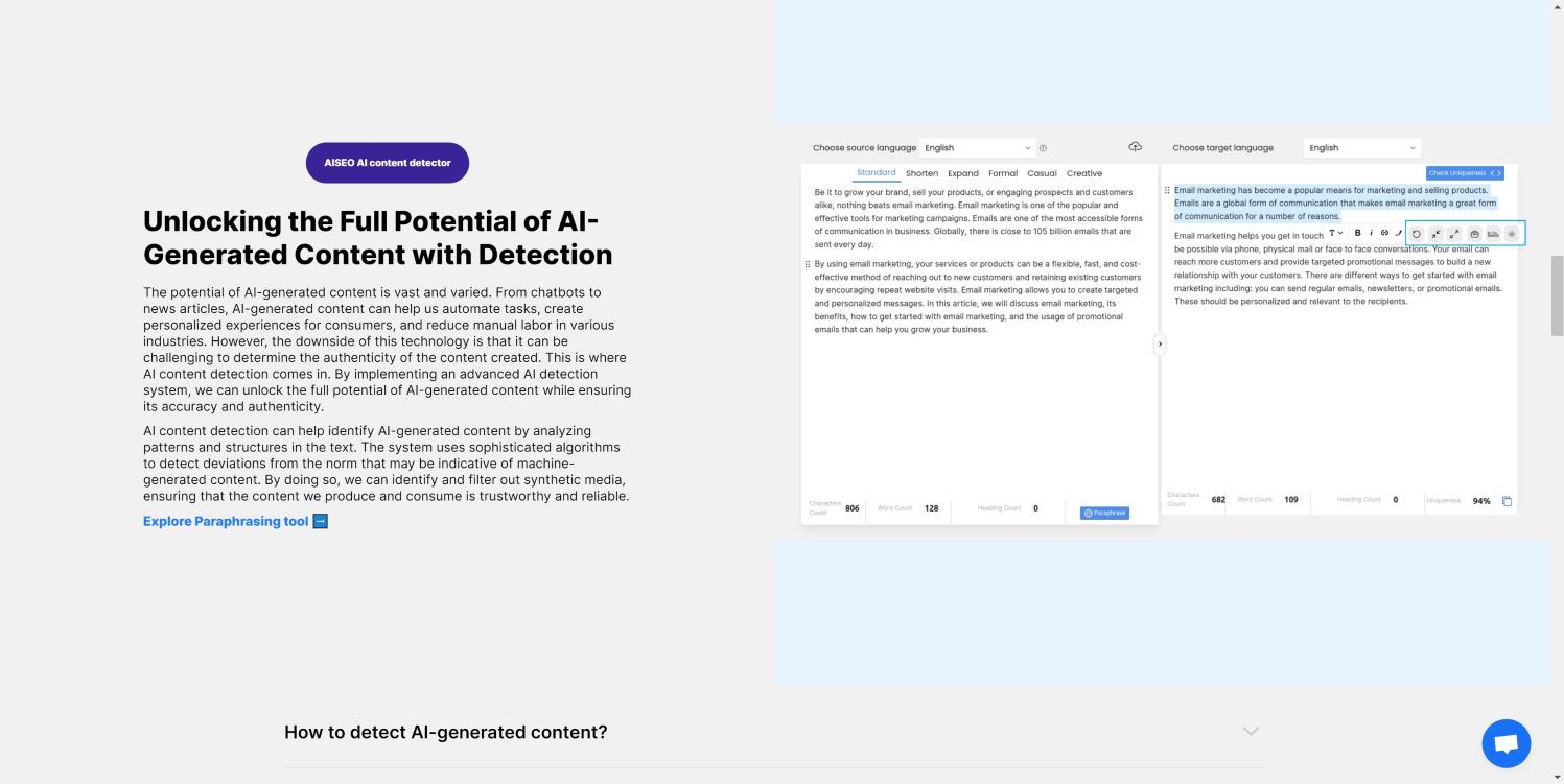 AISEO AI Content Detector 界面截图